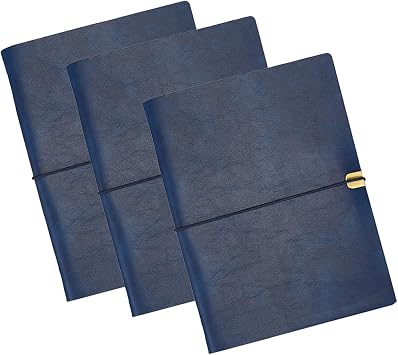 BE-TOOL A5 Leather Travelers Notebook Refillable Vintage Note Book with Lined Insert, Binder Journal 192 Pages Per Book for Office Home Travel Business WritingDark Blue, 3 Pcs