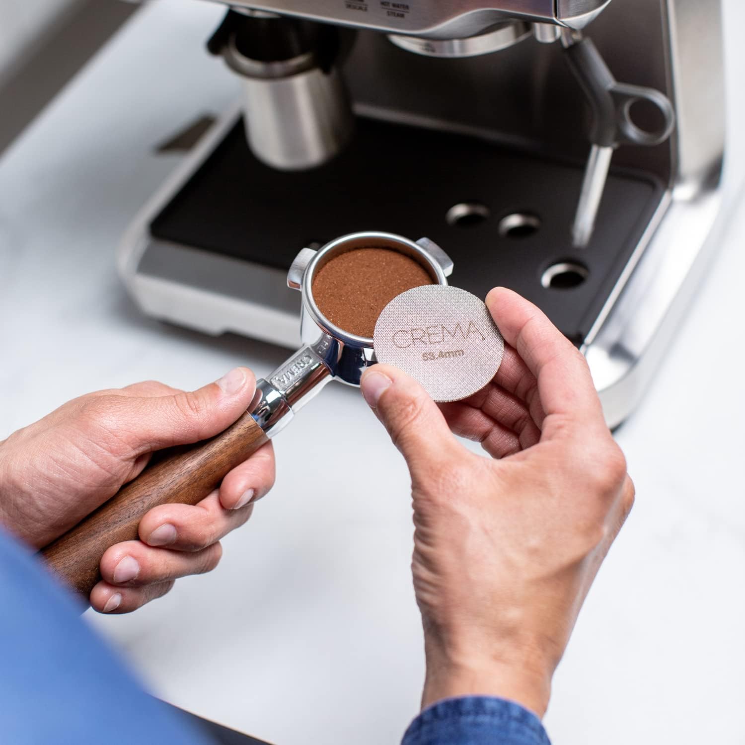 CREMA Coffee Products 53.4mm Puck Screen for Barista Models | 1.7mm Thick 316L Steel Filter | Balanced Water Flow for Improved Extraction | Prevent Channeling & Reduce Maintenance | Easy to Clean