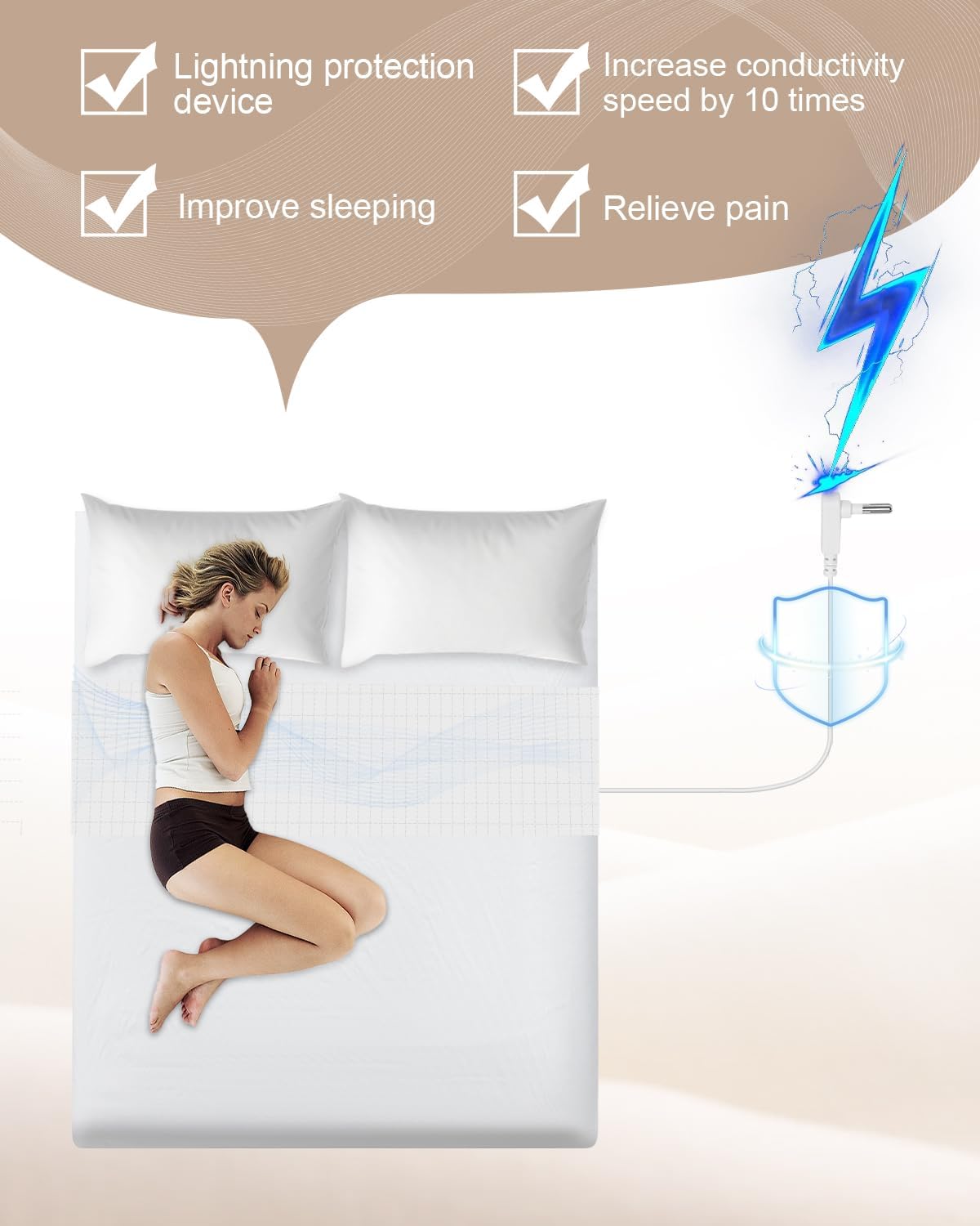 Grounding Sheets,Grounding Mat for Bed 10% Pure Silver Fiber+90% Organic Cotton,with 15Ft Grounding Cord and Test Pen,104 * 23.6inch Suitable for All Mattress Sizes(White)