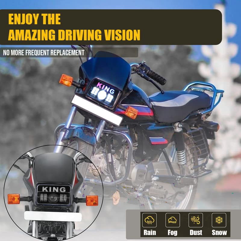Image of AllExtreme 4 LED KING Headlight 50W 1 Projector Lamp DRL Light with Heat Dissipation Bright Beam Compatible with Splendor Bike Motorcycle