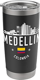 Medellin Colombia Skyline Colombian Flag Pride Souvenir Stainless Steel Insulated Tumbler