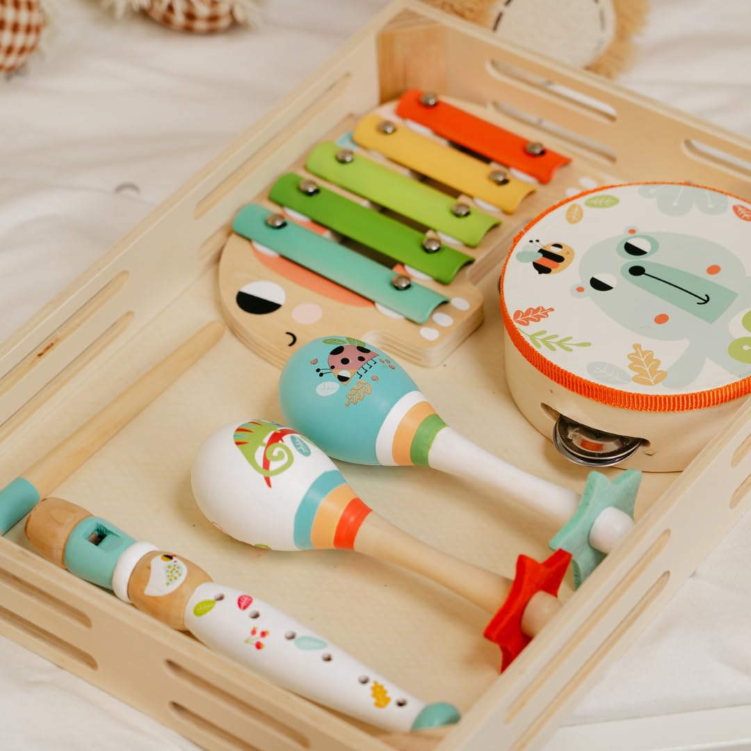 Momo Kids® Set de Instrumentos Musicales para Niños | Juguetes Montessori 2 años | Pandereta Tambor Infantil, xilófono Bebe, Maracas y Flauta | Instrumentos Musicales Bebe | Regalo Niña 2 Años — view 2