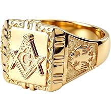 10K 14K 18K Gold Masonic Ring for Men Square Compass G Symbol Signet Ring with Dragon Engraving Master Mason Fraternal Jewelry Gift for Freemason Brothers