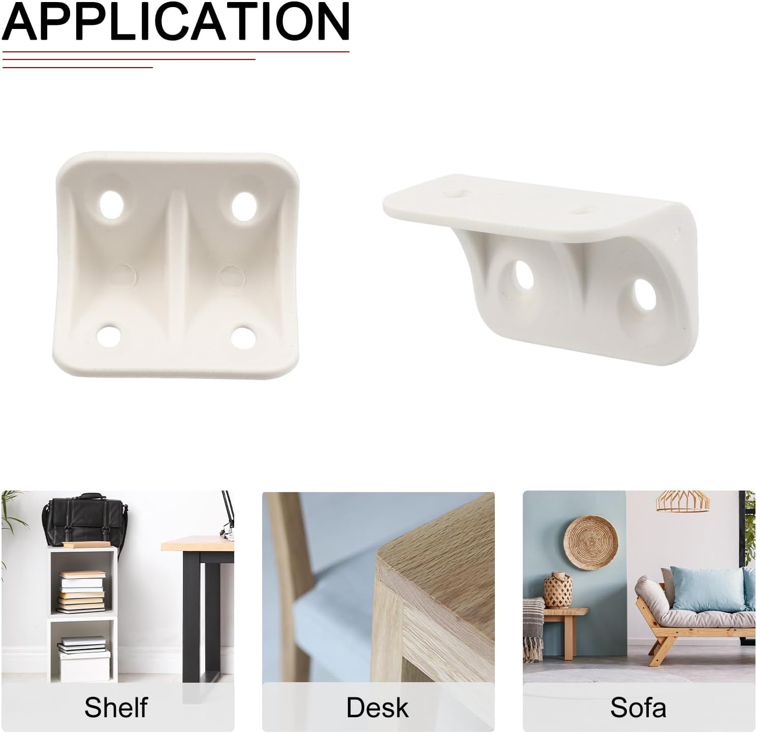 DTGN 36x24x24mm(LxWxH) Plastic Corner Brackets -100Pack - Good for Furniture Repairing - 4 Holes L Shape Right Angle Brace - White