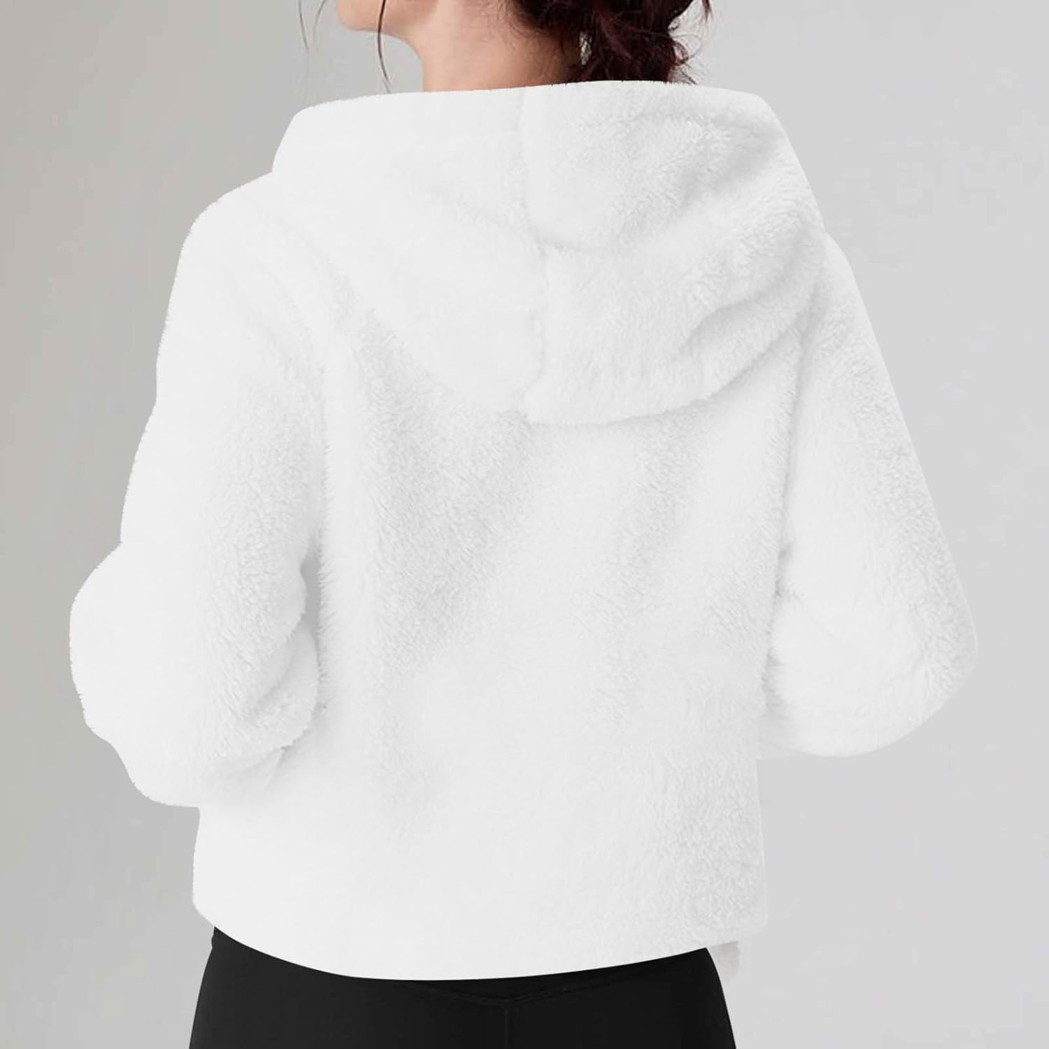 Womens Sherpa Cropped Hoodie Oversized Half Zip Fuzzy Fleece Pullover Sweatshirts Fluffy Outerwear Warm Coats Pocket