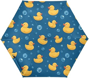 Bubble Rubber Duck Folding Umbrella Automatic Open Close 6-Rib Compact Travel Umbrella with Black Coating, Waterproof UV50+ Sun Protection Lightweight Parasol for Men Women