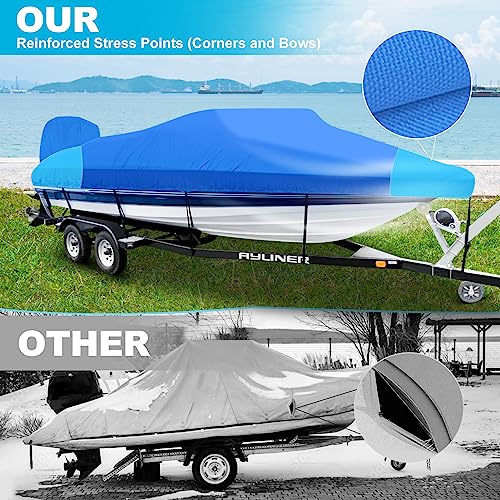 Boatpro Trailerable Boat Cover 16-18ft with Outboard Motor Cover, 900D Marine Canvas Waterproof Heavy Duty Boat Covers for 16 feet 17ft 18' Foot V-Hull Bass Boat Tri-Hull Runabout Boat, Blue - Thumbnail 4