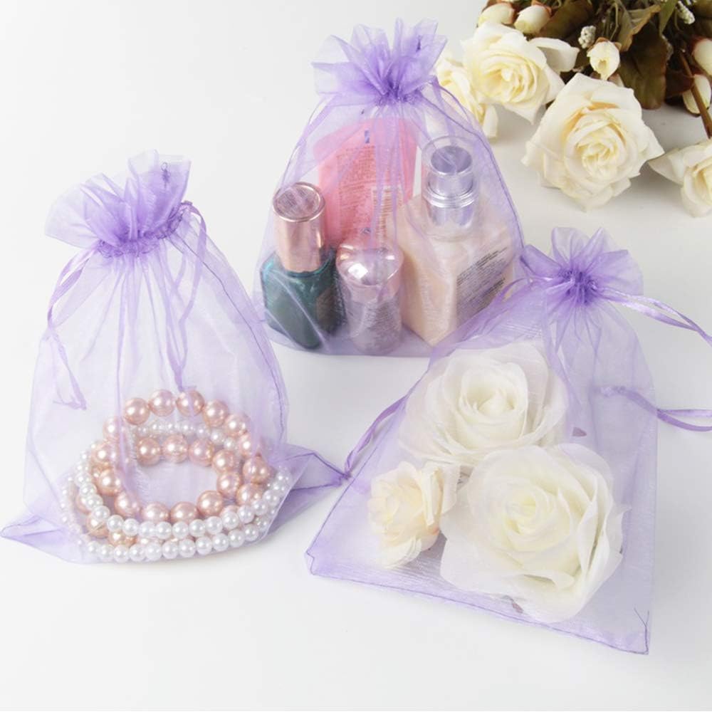 Wuligirl 100pcs 5X7 Christmas Drawstring Organza Gift Bag Snow White Pouches Party Wedding Favor Seashell Chocolates Gift Bags-Lilac - Image 4