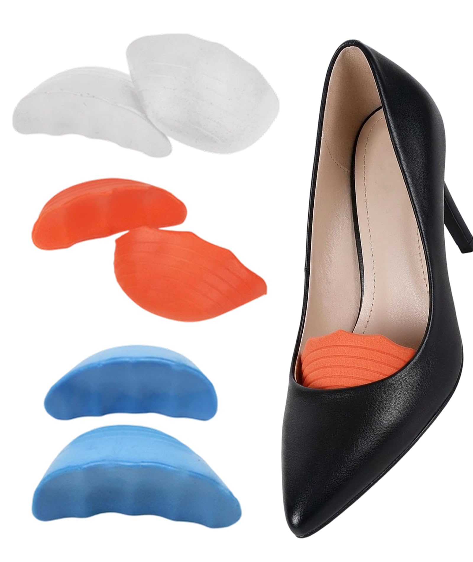 6PCS Shoe Size Reducer, Inserts Shoe Fillers for Men, Preventing Foot Sliding in High Heels, Reducing Excess Space in Dress Shoes, Protecting Heels from Rubbing, 6 Pcs Striped Forefoot Pads in Grey Blue Orange-image-10