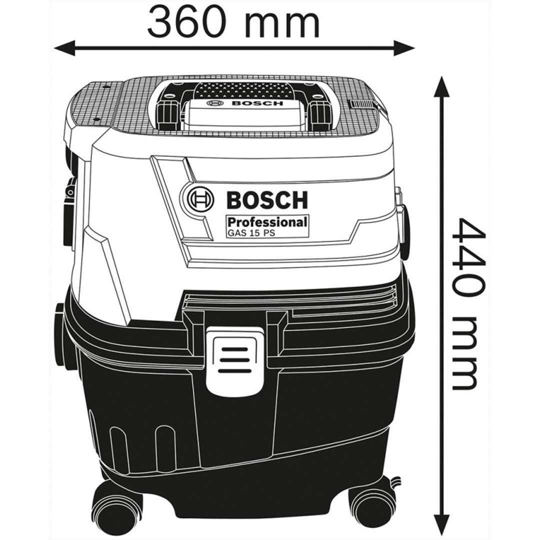 Bosch Professional: odkurzacz do pracy na sucho i na mokro GAS 15 (2 rury, zestaw dysz podłogowych, dysza do spoin, złączka kątowa, 1 wąż 3 m)