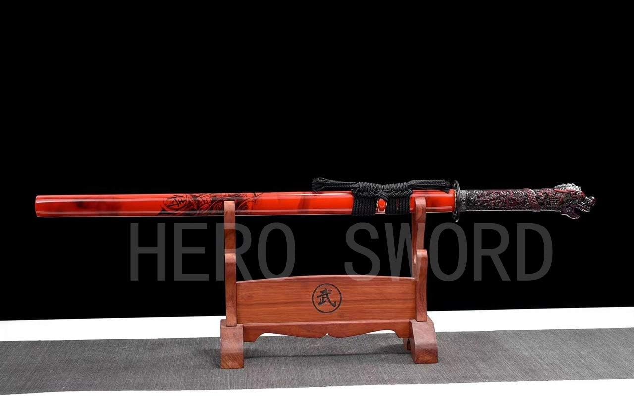 Dragon Ninja Japanese Samurai Sword 9260 Spring Steel Blade Dragon Katana Straight Knife Saber Blu/Black/Red Dragon Offer Choose