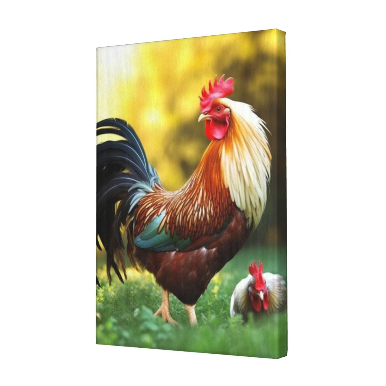 KLOPH Beautiful Rooster Hen Canvas Wall Art for Living Room 12"x18" Modern Artwork Painting for Bathroom Hanging Canvas Prints Aesthetic Wallart for Bedroom Kitchen Office Wall Decor