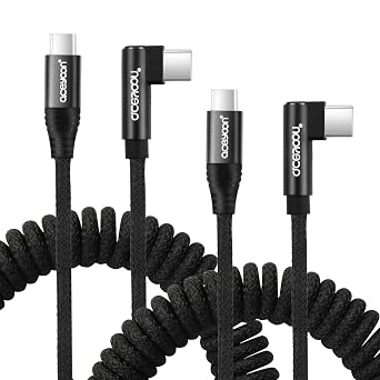 aceyoon USB C to USB C Coiled Cable 3FT, 2 Pack 90 Degree USB C Charger Cable for Car 100W Type C Charging Cord Compatible for iPhone 16/15/iPad USB Type C 2Pcs