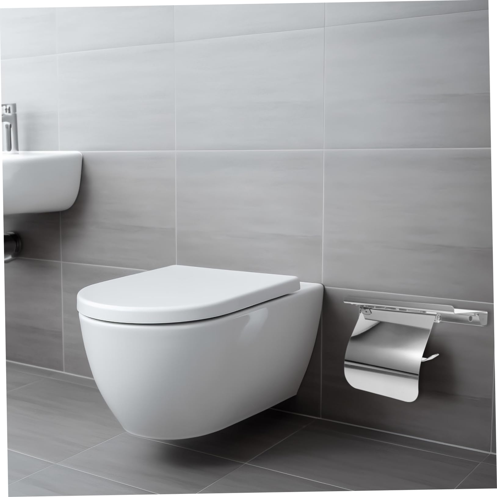 Portarotolo in Acciaio Inox da Parete con Coperchio Carta Igienica | Viti, Finitura Argento Lucida, Uso Bagno e Casa, Resistente alla Ruggine e Durevole