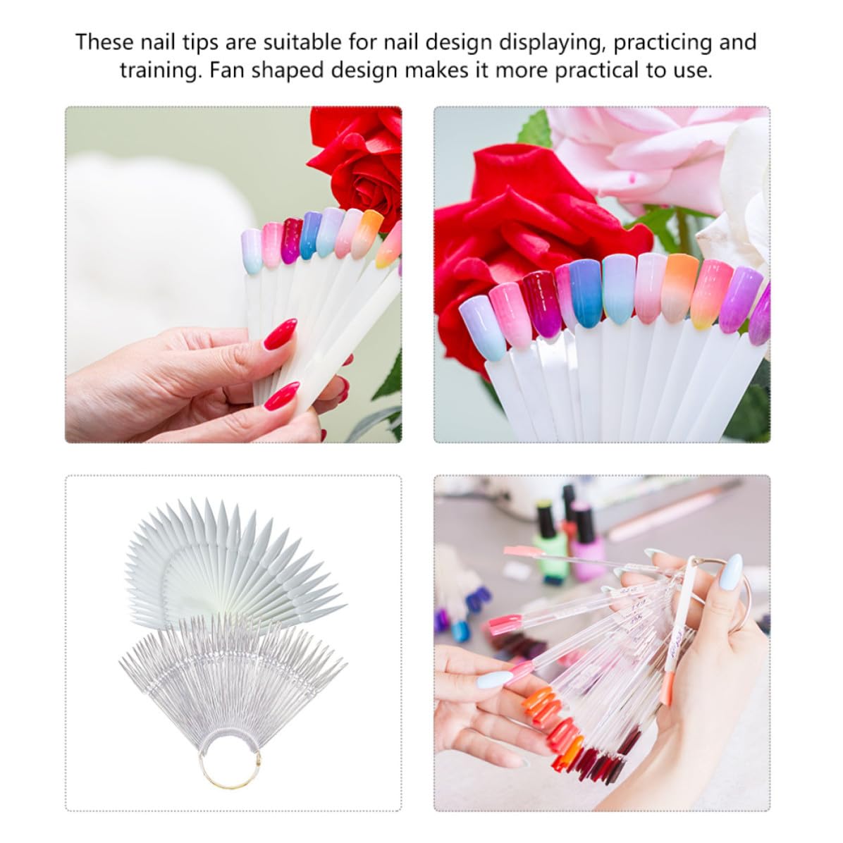 2 Sets Fan-shaped Nail Practice Tips Nail Art Polish Display Sticks Portable Plastic Manicure Sample Color Chart