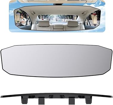 1 Pcs Car Rear View Mirror, 12 Inches Anti-Glare Car Panoramic Rear View ,Clip-On Hd Wide Angle Extended Curved Mirror Reduce Blind Spot Effectively, Universal Vehicle Accessories