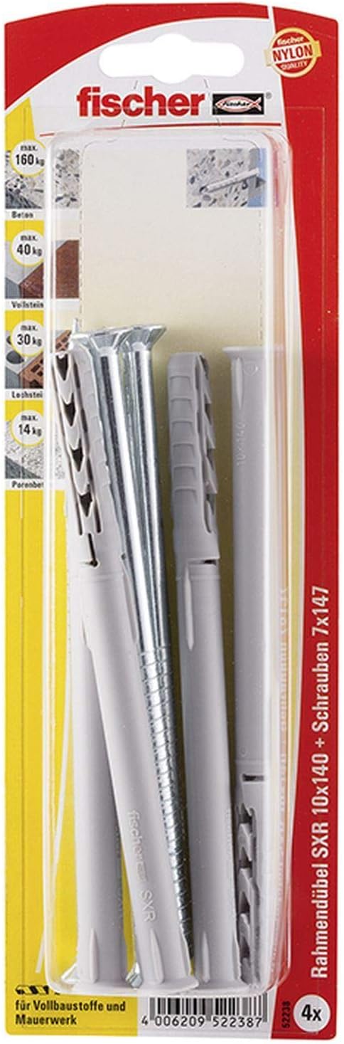 Fischer 52238 10 x 140 mm SXR T K Frame Fixing - Multi-Colour (4-Piece)