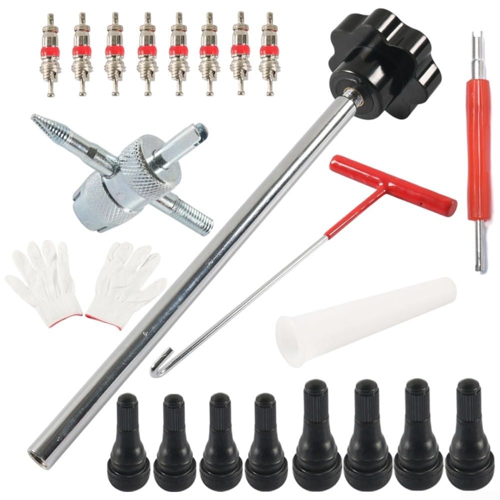 Kit de réparation de valve de pneu 22 pièces, kit d'outils de valve de pneu à changement rapide pour voiture, camion, moto, avec 4 valves TR413, outil de valve à 4 voies (noir)