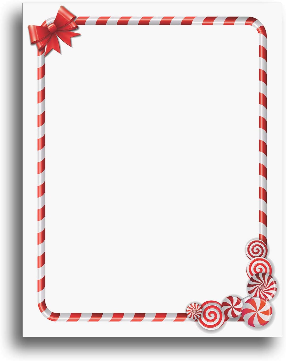 Amazon.com : Candy Cane Border Holiday Stationery Paper - 80 Letterhead ...
