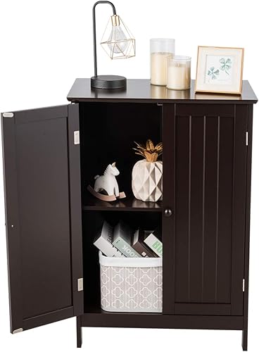 Miniatura 8 de GLACER Armario de piso de baño, armario de almacenamiento de madera con puertas dobles, adecuado para baño, sala de estar, entrada, 23.5 x 14 x 34