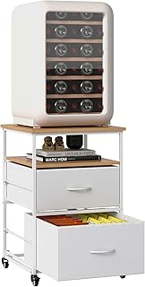 Mini Fridge Stand with Storage Small Beverage Refrigerator Stand with 2 Fabric Drawers Mobile Mini Fridge Cabinet Rack Compact Fridge Cart with Wheels for Kitchen Bedroom Office Dorm, White