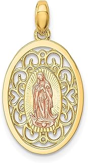 Colar de dois tons de ouro amarelo 14k com pingente Nossa Senhora de Guadalupe medalha religiosa joias finas para mulheres presentes para ela, Ouro amarelo Pedra Zircônia cúbica