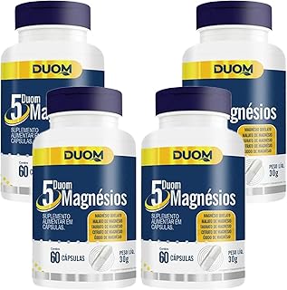 KIT 4x DUOM 5 MAGNÉSIOS QUELATO MALATO TAURATO CITRATO ÓXIDO 60 CÁPSULAS - DUOM
