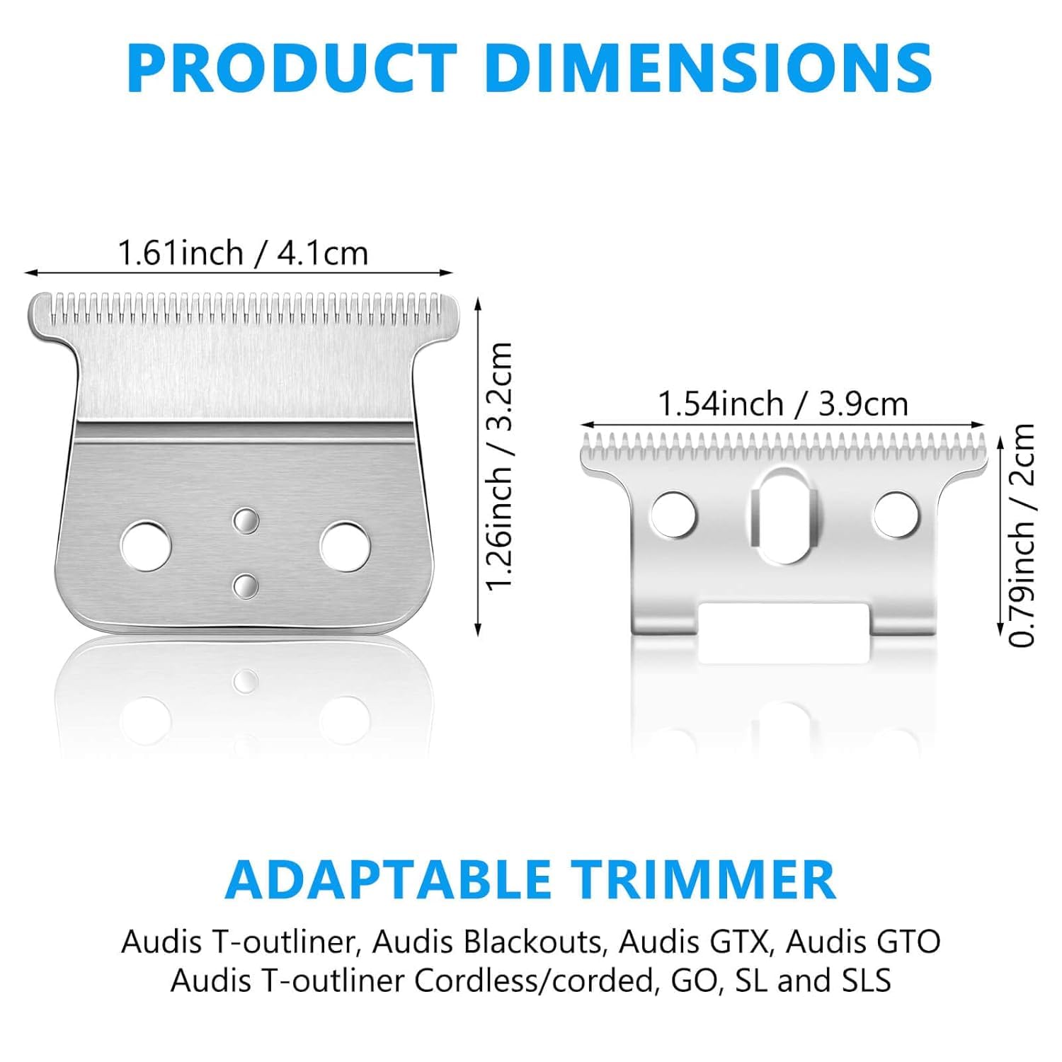 2 Pcak Professional Barber-Grade T-Blade Replacement Compatible with Andis T-Outliner，Barber-Approved T Clipper & Trimmer Blades#04710/04521，Precision Sharp，Zero-Gap Fit (Silver+4 Guards)