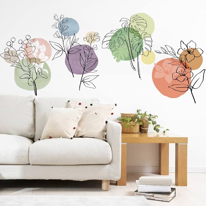 Runtoo Boho Modern Abstract Wall Art Decals Simple Plant Flower Color