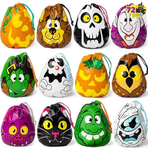 JOYIN 72PCS Halloween Drawstring Goody Bags, Halloween Treats Bags, Trick