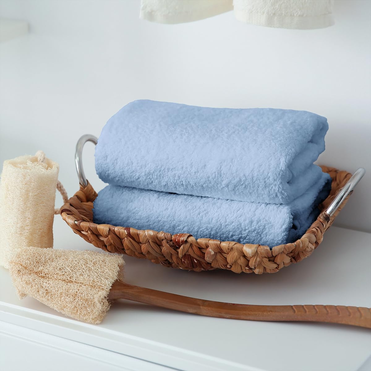 Banzaii 2 Salviette in Morbida Spugna 60 x 40 cm, 100% Cotone di Alta Qualità, Trattamento Super Assorbenza - Azzurro