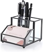 Vista 9 de Hipiwe Soporte de cristal para tarjetas de presentación, soporte de metal para lápices, para escritorio, transparente, tarjeta de presentación