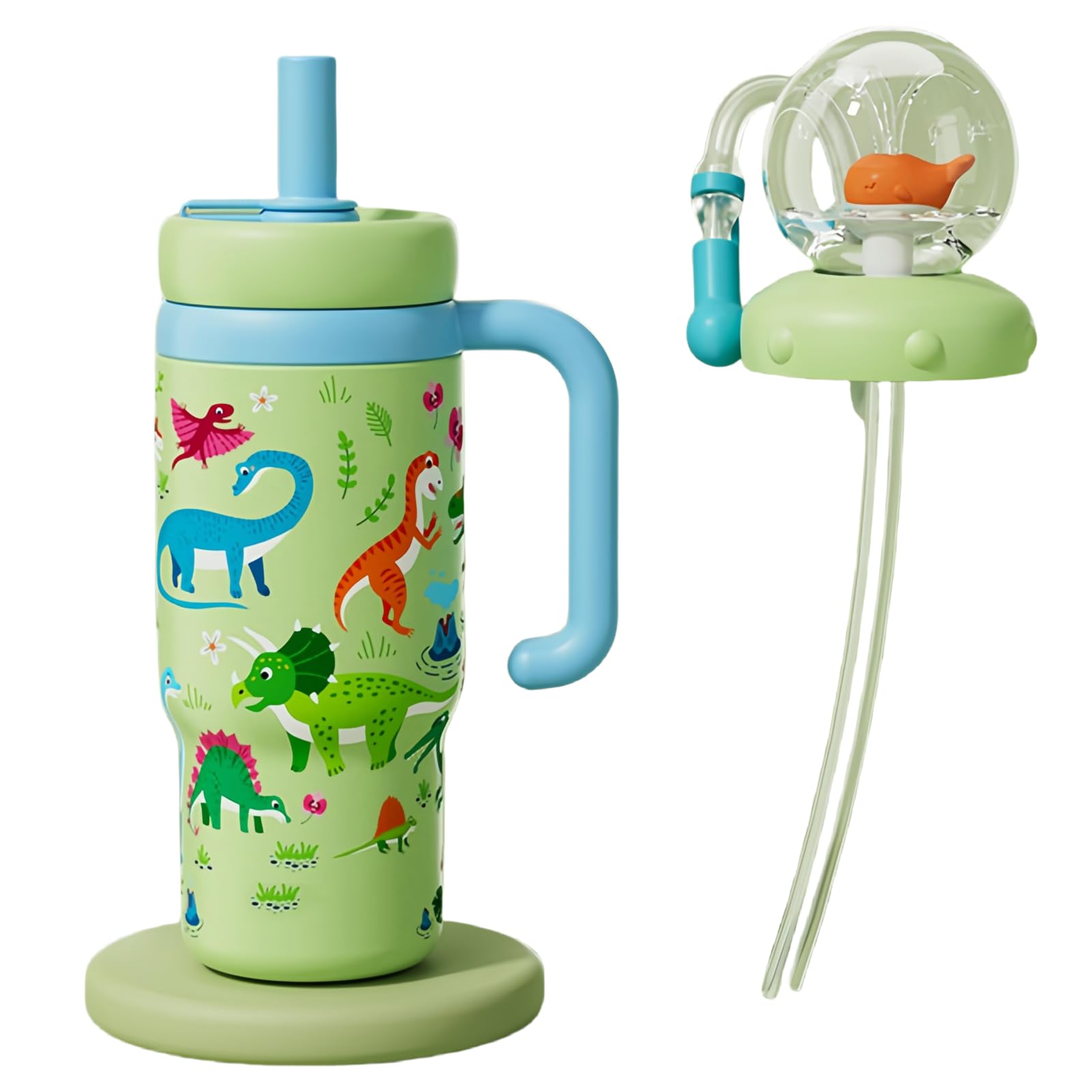 Generico Taza y Botella de Fuente de ballena de Acero Inoxidable 3D con Asa y Salpicaduras, 710 ml, Vaso A Prueba de Fugas para Niños
