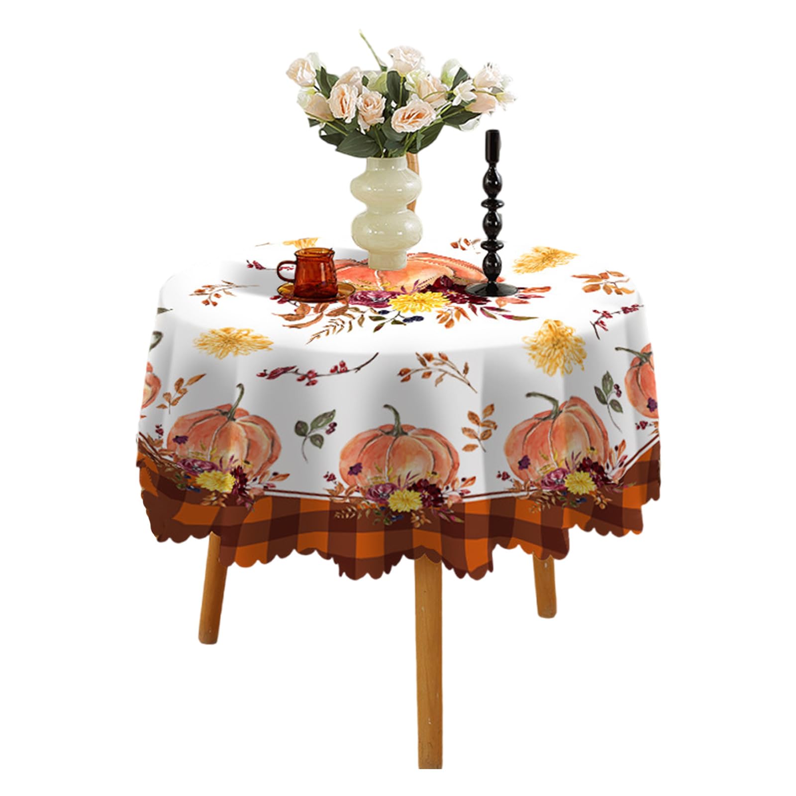 Hsioluted 150cm Round Tablecloth with Autumn Theme for Seasonal Celebration and Home Decoration Pumpkin Tablecloth