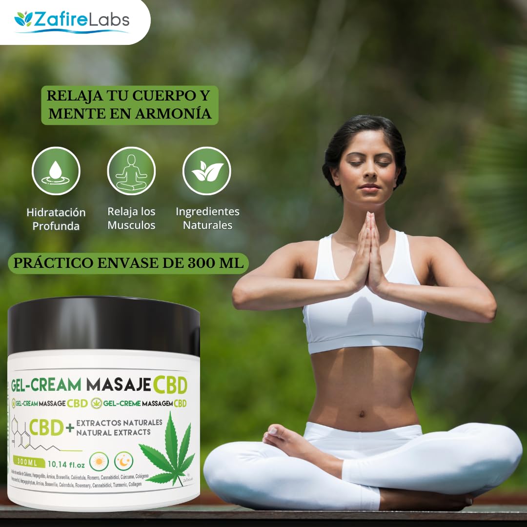ZafireLabs Crema de Cañamo - Gel frio con Extracto de Cannabis para Dolores Musculares y Articulares - Crema Antiinflamatoria, Anestésica y Alivia la Artrosis 300ml