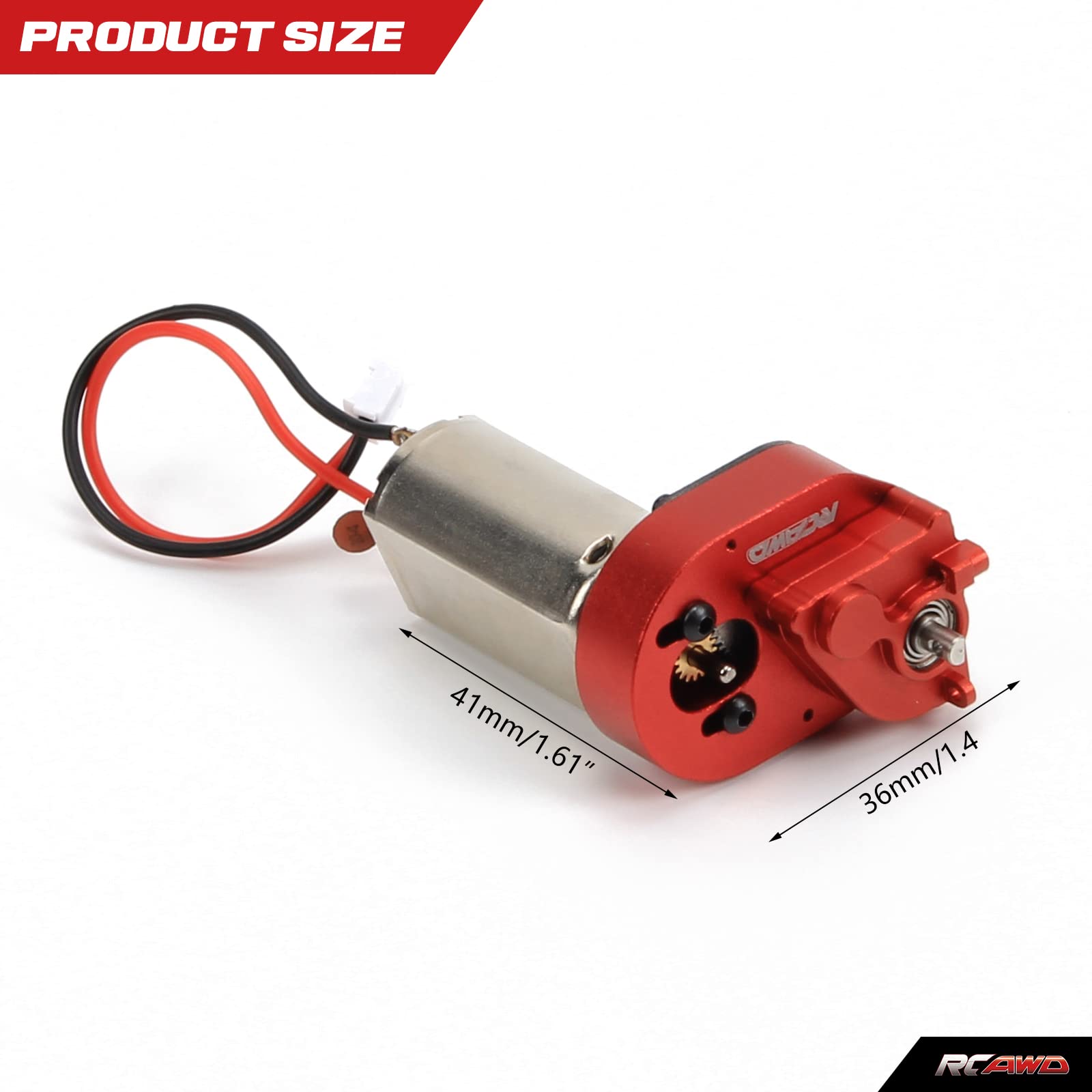 RCAWD SCX24 180 51T Carbon Brushed Motor & Transmission Upgrade For Axial 1/24 Crawlers - Red - View #7