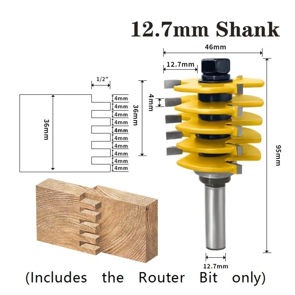 1piece 3 Teeth Adjustable Finger Joint Router Bit, Industrial Grade Tenon Milling Cutter for Wood Tool(12.7mm)