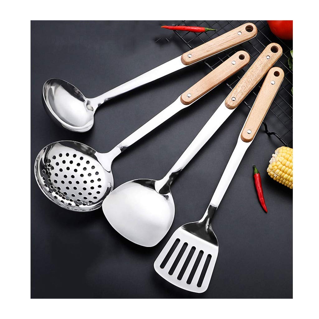 YIFEI2013-SHOP Spatula Kitchen Utensil Set 4 Pieces Cooking Spatula Tools with Wooden Handle ，Stainless Steel Kitchen Non-stick Pan Household Set Kitchen Spatulas