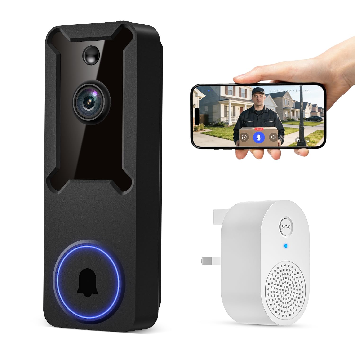 Novaquill Wireless Doorbell Camera with Chime, Cloud Storage, AI Human Detection, 2-Way Talk, Night Vision, 2.4Ghz Wi-Fi Only, for Visitors, Hallway, Front Door Surveillance