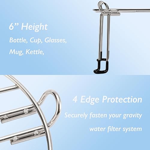 Miniatura 4 de Soporte de acero inoxidable para Berkey Big, Royal y Travel System, soporte de encimera de 9 pulgadas de diámetro y 6 pulgadas de alto con ganchos,