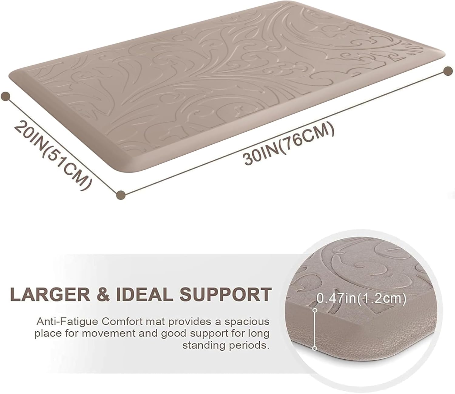 KMAT Kitchen Mat Cushioned Anti-Fatigue Floor Mat Waterproof Non-Slip Standing Mat Ergonomic Comfort Floor Mat Rug for Home,Office,Sink,Laundry,Desk 30"(L) x 20"(W),Khaki