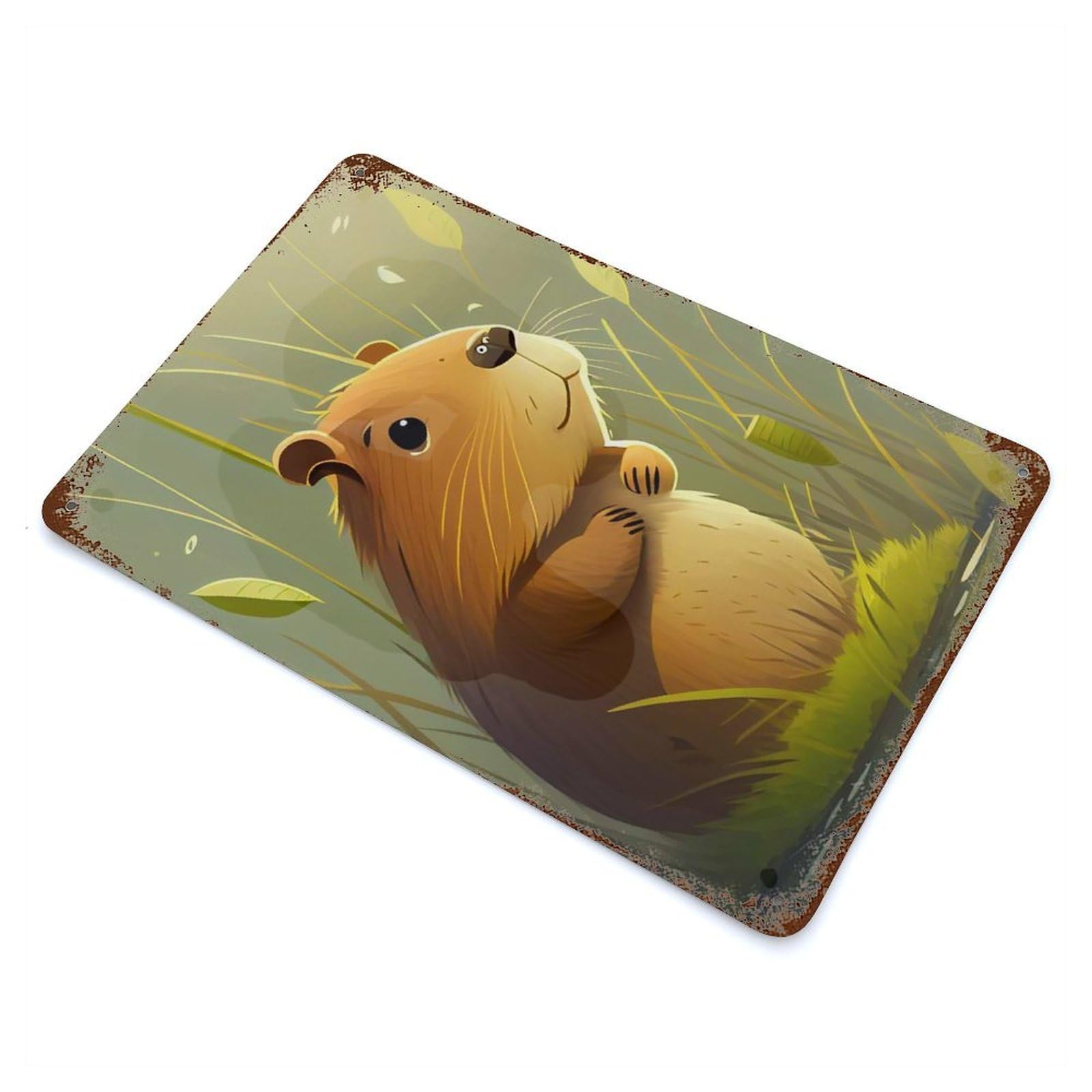 Garage Style Cute Capybara Animal Weathered Tin Sign 11.8"x7.9", Classic Wall Plaque for Bar And Workshop