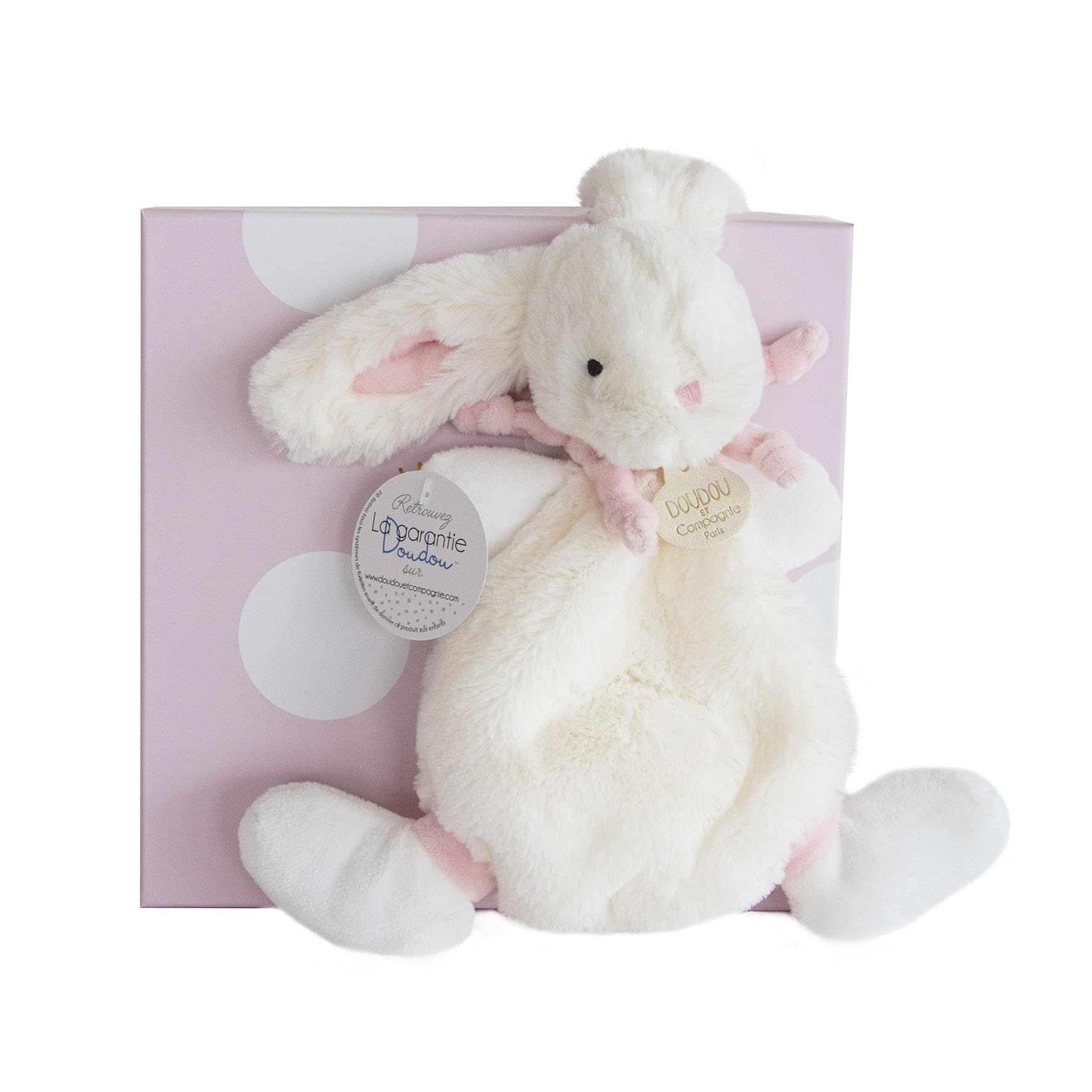 Doudou et Compagnie - Doudou Lapin Bonbon - Boite Cadeau - Rose - 26 Cm - Doux - Idée Cadeau de Naissance Fille et Garçon - Garantie Doudou Perdu - DC2122