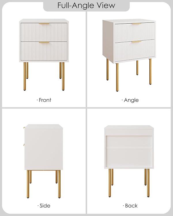 Aienvey Night Stand, Modern Nightstand with Drawers, Bedside Table, Gold Small Side Table for Bedroom, Living Room End Table (White Stripe, 2 Drawers) by Aienvey - Image 9