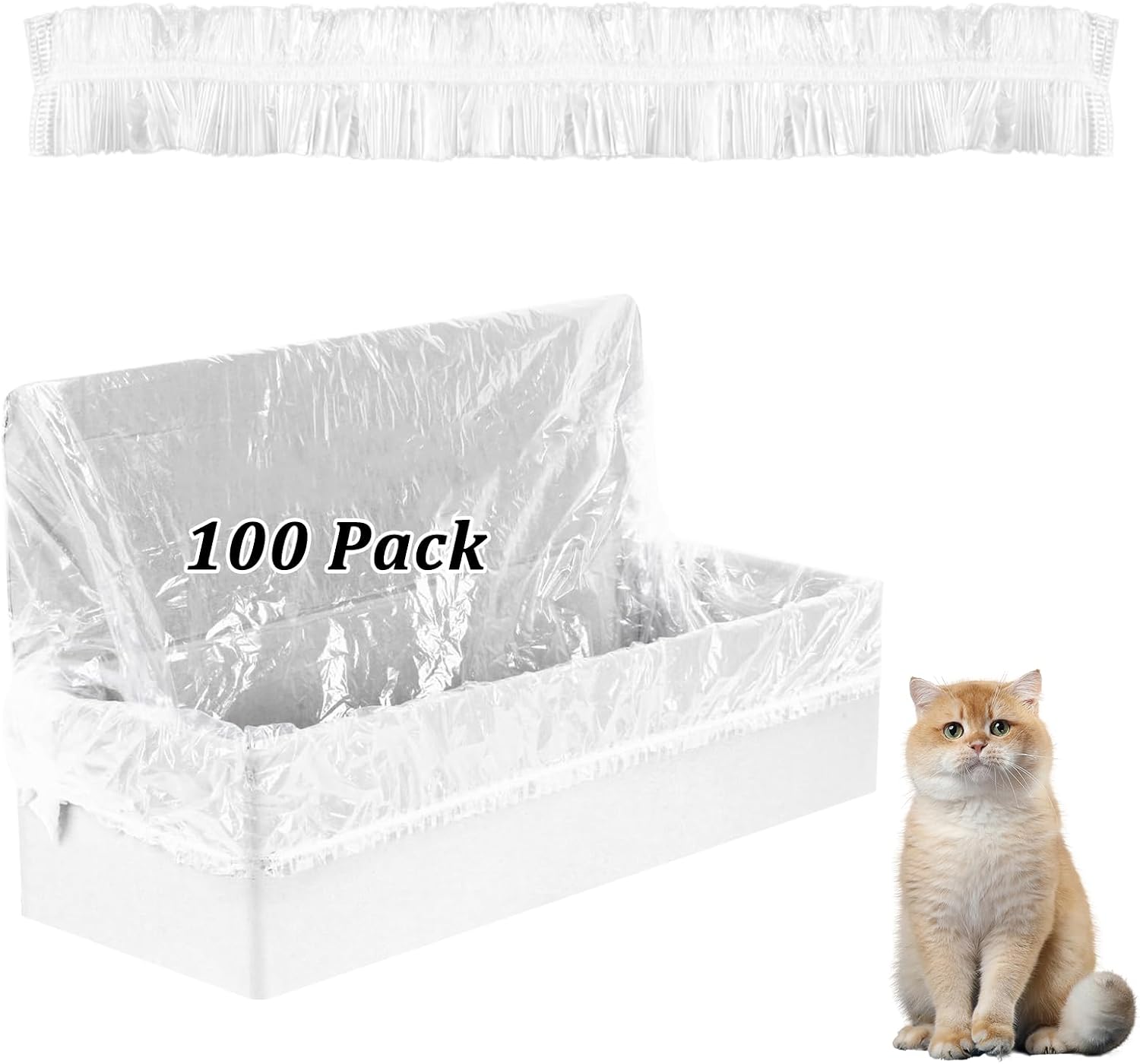 100 Pcs Trash Bags Compatible with Popur X5 Litter Box Elastic Band Trash Bags for the Popur X5 Self-Cleaning Litter Box(Clear)