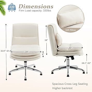 VINGLI Cloud Criss Cross Legged Chair,18 High Back Armless Home Office Desk Chair no Wheel,Wide Adjustable Comfy Padded Seat Task Computer Chair,Modern Swivel Makeup Vanity Chair,Microfiber,Beige