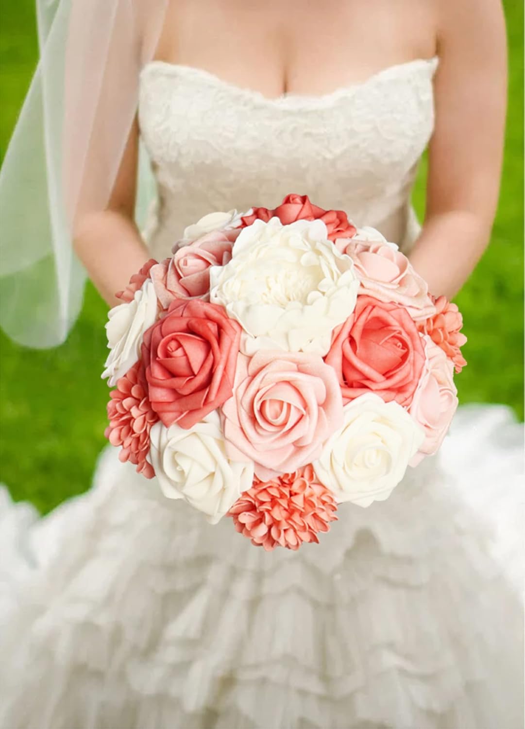 D-Seven Artificial Flowers Coral Dahlia Daisy Flowers 25 pcs Fake Roses w/Stem for DIY Wedding Bouquets Floral Centerpieces Arrangements Baby Shower Cake Flower Decor - Image 4