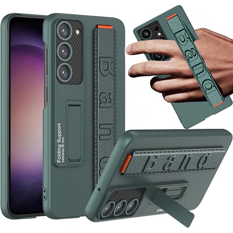Coque Samsung S25 Plus NINKI verte avec béquille intégrée et poignée de maintien