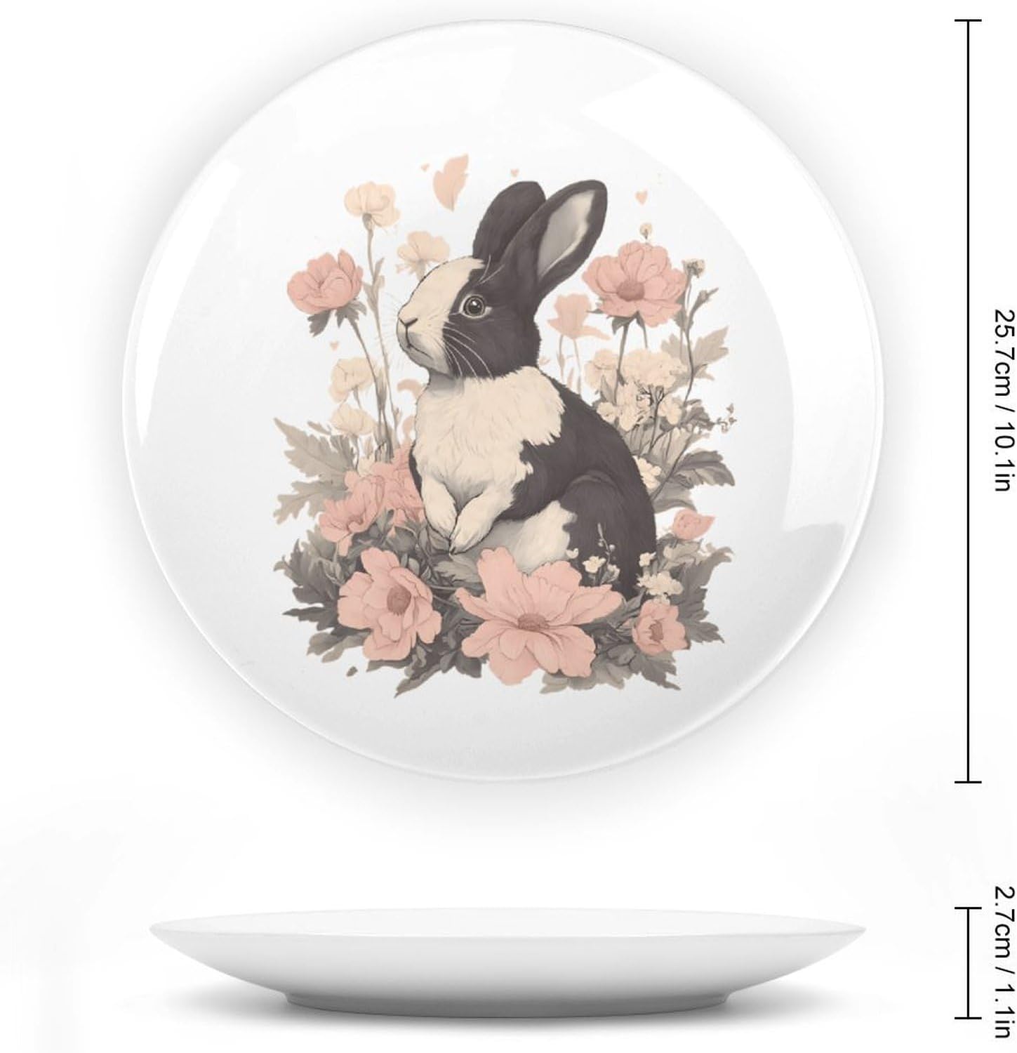 Rabbits And Hibiscus Flowers Decorative Plates for Display Ceramic Plate Tray with Stand Hanger Home Decor