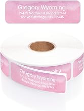 Pink Watercolor Rolled Address Labels/Roll of 250 Personalized Return Address Labels/Designer Return Address Stickers in Elegant Plastic Dispenser
